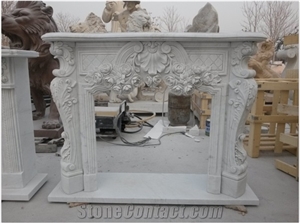 White Marble Fireplace Mantel,Modern Fireplace Mantel,Flower Handcarved Stone Fireplace Mantel