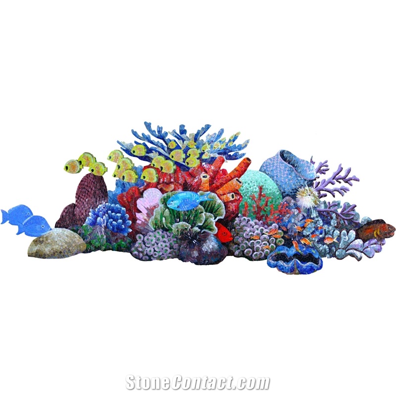 Reef Scene Byzantine Handcut Glass Swimming Pool Mural