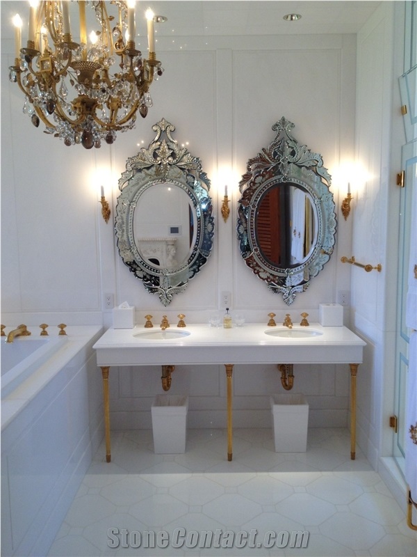 White Marble Bathroom Modeling, Pebble Stone Wall