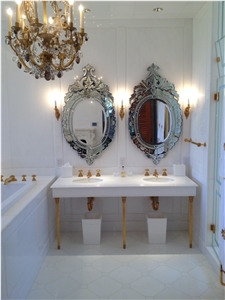 White Marble Bathroom Modeling, Pebble Stone Wall