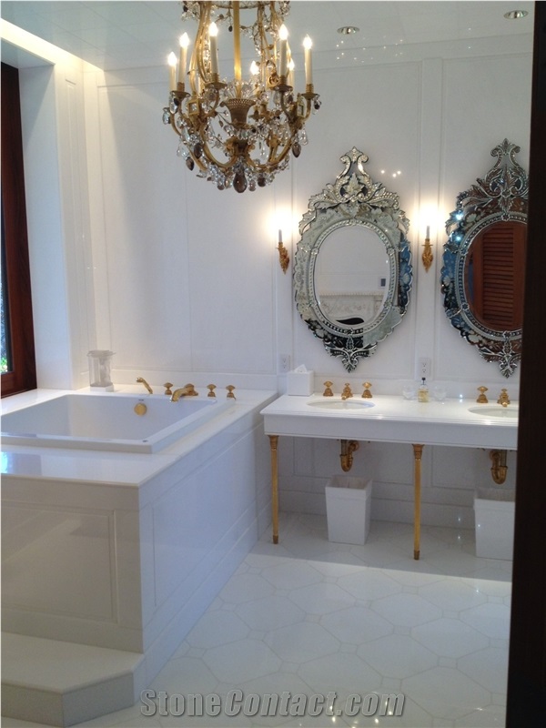 White Marble Bathroom Modeling, Pebble Stone Wall