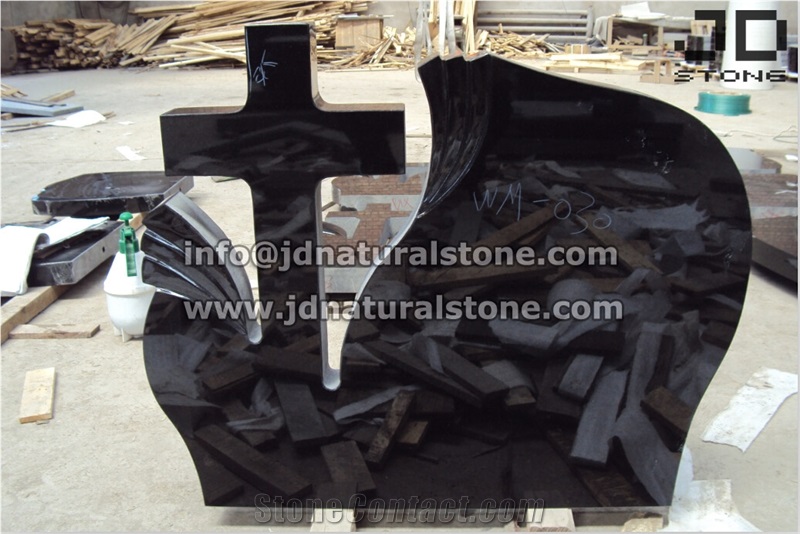 Shanxi Black Tombstone, Cross Tombstone, Cross Headstone in Shanxi Black Granite