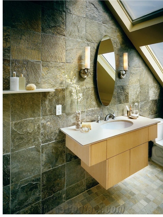 Multicolor Green Slate Bathroom Wall Tiles