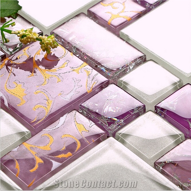 Purple Glass Mosaic Pattern Tiles for Bathroom Wall