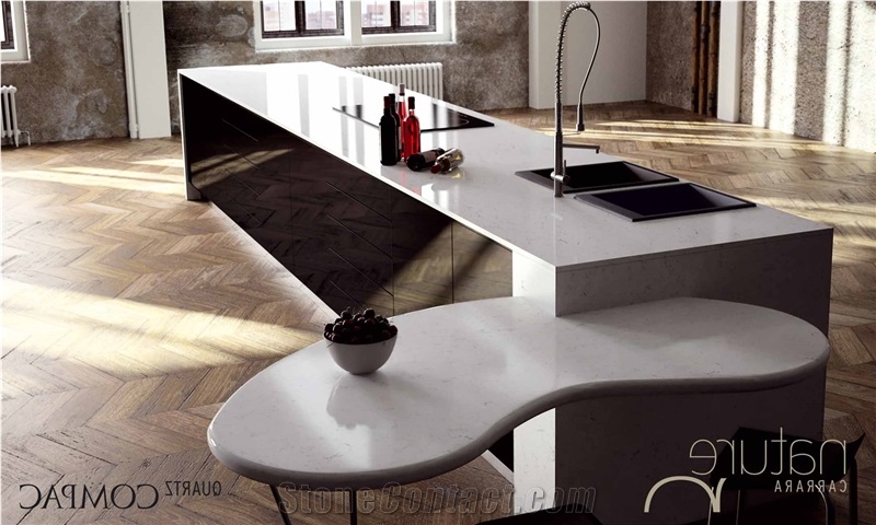 Carrara Compac Quartz Stone Kitchen Countertops