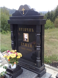 Flo-Granit Stone Tombstone, Bengal Black Granite Monument