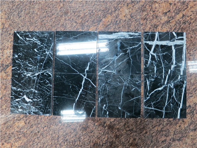 White Stripe in Black Marble, China Black Marquina Marble Tiles