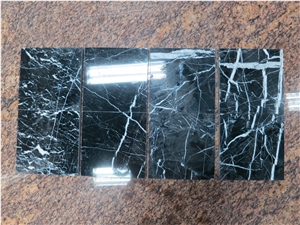 White Stripe in Black Marble, China Black Marquina Marble Tiles