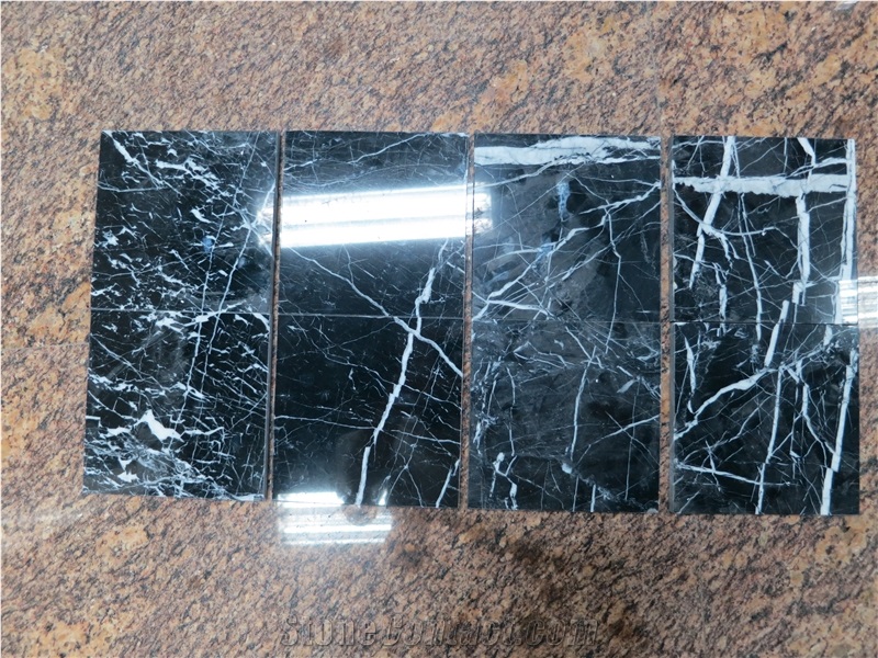 White Stripe in Black Marble, China Black Marquina Marble Tiles