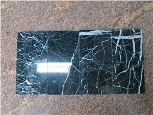 White Stripe in Black Marble, China Black Marquina Marble Tiles