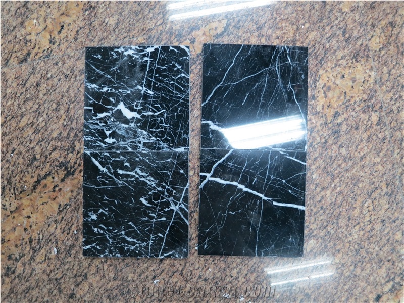 White Stripe in Black Marble, China Black Marquina Marble Tiles