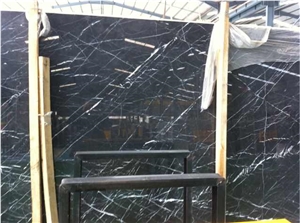 White Stripe in Black Marble Slabs & Tiles (Guangxi),Black Marquina ,Nero Margiua ,Nero Oriental Slabs