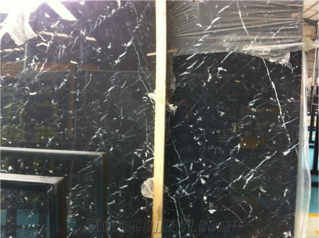 White Stripe in Black Marble Slabs & Tiles (Guangxi),Black Marquina ,Nero Margiua ,Nero Oriental Slabs