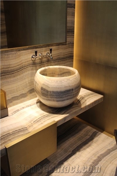 Private Residence London Vanity Top with Vessel Basin with Argentine Onyx