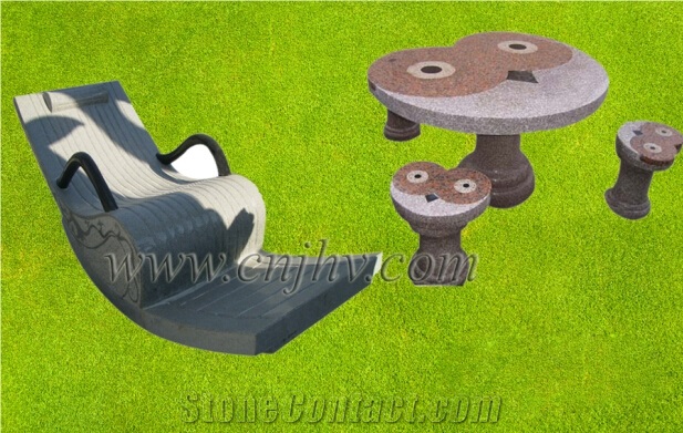 Garden Bench and Table,Grey Granite Stone Jh4007
