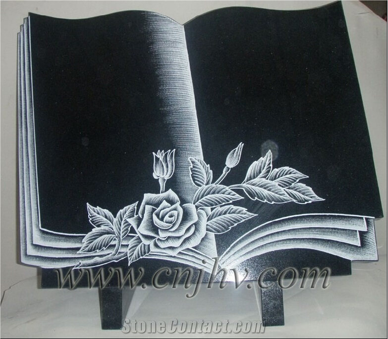 Line Carving Plaque, French Style Black Panels, Shanxi Black Granite Slant Grave,Headstone Jh4008