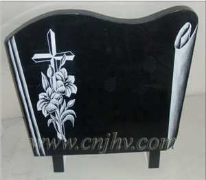 Line Carving Plaque, French Style Black Panels, Shanxi Black Granite Slant Grave,Headstone Jh4008