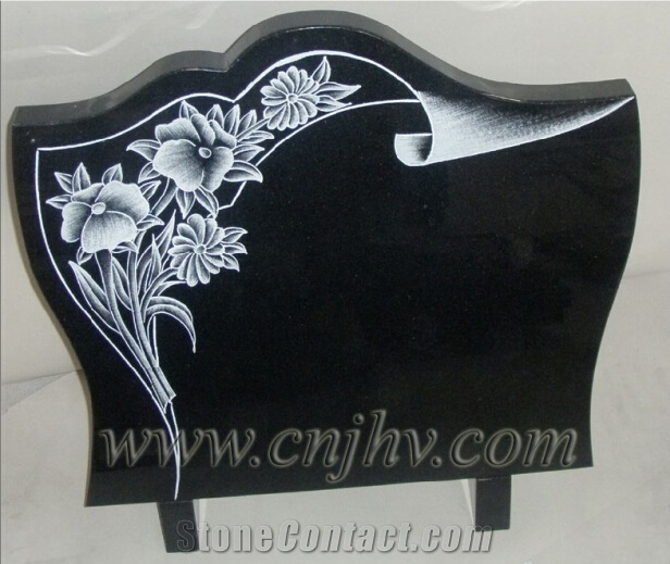 Line Carving Plaque, French Style Black Panels, Shanxi Black Granite Slant Grave,Headstone Jh4008