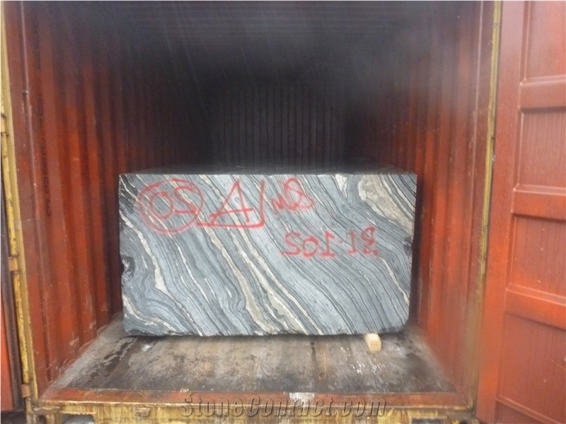 Fossil Black Marble Blocks, Black Marble with Veins, European Standard Quality Blocks