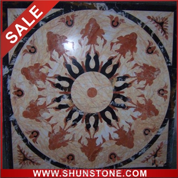 New Design Waterjet Medallion for Flooring, Brown Marble Waterjet Medallions