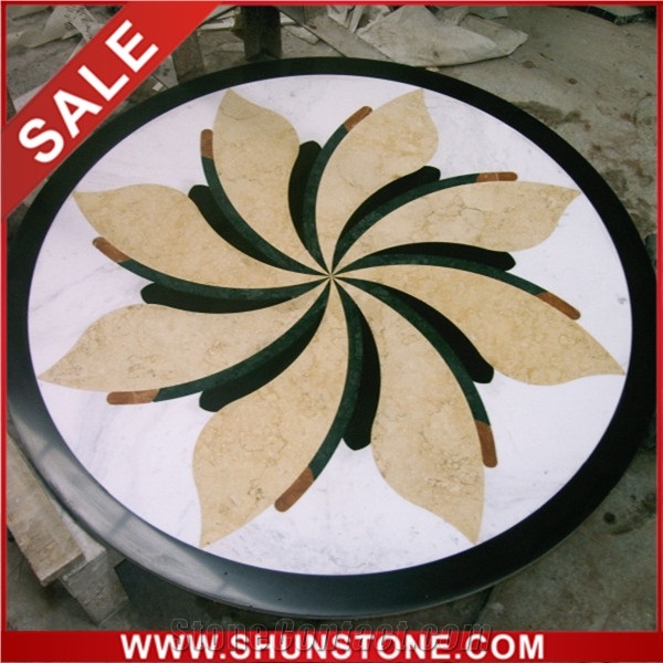 Water Jet Flooring, Multicolor Natural Marble Medallion