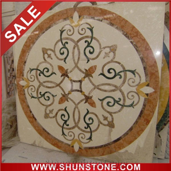 Waterjet Pattern, Beige Marble Medallion