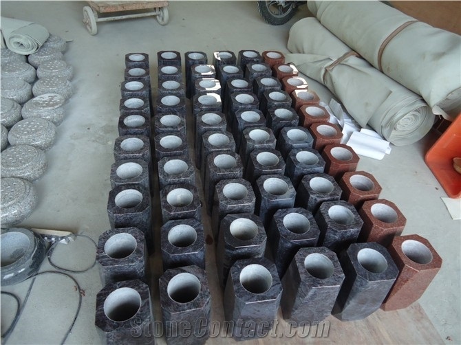 Professional Funeral Granite Vases, Blue Granite Vases