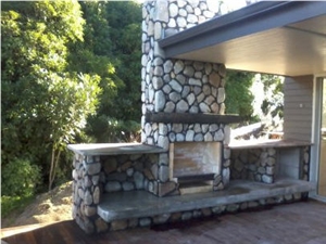 River Stone for Walling, Natural Surface, Rounded, Back Sawn Stones
