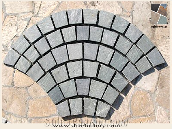 Fan Shape Mesh Slate Stone, Fan-Shaped Slate Paving on Mesh