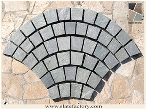 Fan Shape Mesh Slate Stone, Fan-Shaped Slate Paving on Mesh Fan Shape Mesh Slate Stone, Fan-Shaped Slate Paving on Mesh