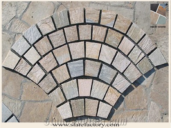 Fan Shaped Paving Stone on Mesh, Fan Shape Slate Stone on Mesh