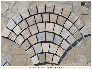 Fan Shaped Paving Stone on Mesh, Fan Shape Slate Stone on Mesh