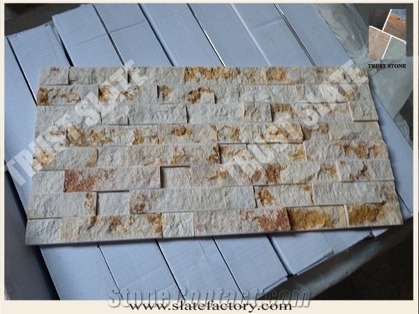 Gold Travertine Ledge Stone, Culture Stone, Stacked Stone, Wall Cladding, Veneer Stone Panel
