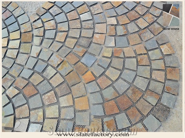 Hand Cut Edge Stone on Mesh, Mesh Stone Slate Paving, Multicolor Slate Paving Stone, China Multicolor Slate Cube Stone & Pavers