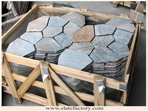 Hand Cut Edge Yorkstone Crazy Paving, China Beige Slate Flagstone