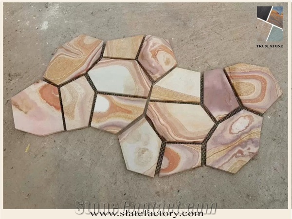 Rainbow Sandstone Mesh Paving, Mesh Stone, Meshed Paver Stone 7 Pieces Type