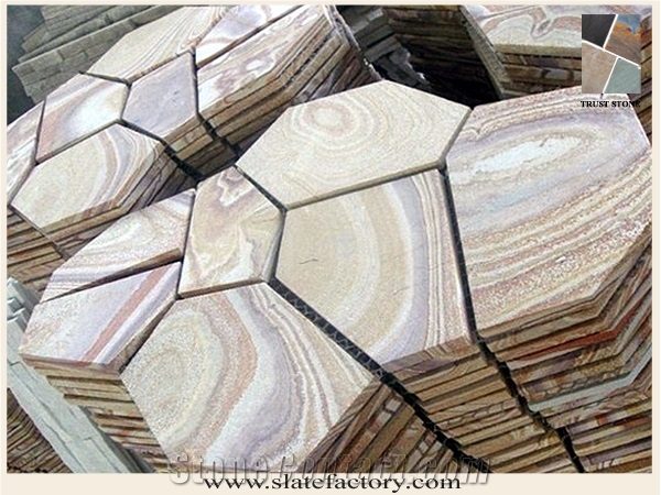 Sandstone Crazy Paving, Mesh Stone Paving, Stone Net Paste, Random Flag Stone, Rainbow Sandstone Flagstone