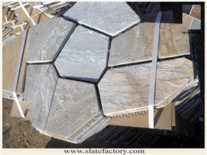 Slate Crazy Paving, Slate Mesh Paving, Slate Net Paste, Random Flag Stone Slabs, Beige Slate Crazy Paver, Gold Beige Slate Flagstone