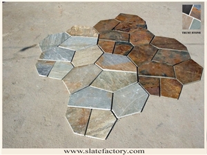 Slate Net Paste Crazy Paving, Meshed Crazy Paver Stone 7 Pieces Type, Yellow Beige Slate Flagstone