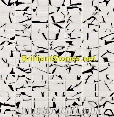 Black Dotted Crystal White Marble Mosaic