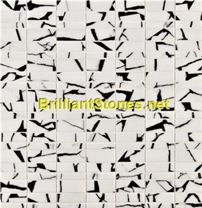 Black Dotted Crystal White Marble Mosaic