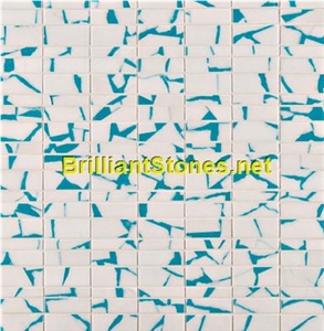 Sky Blue Dotted Crystal White Marble Mosaic Sky Blue Dotted Crystal White Marble Mosaic