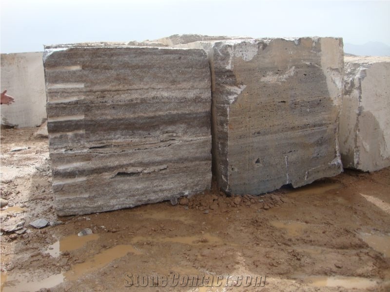 Persian Silver Travertine Block, Iran Grey Travertine