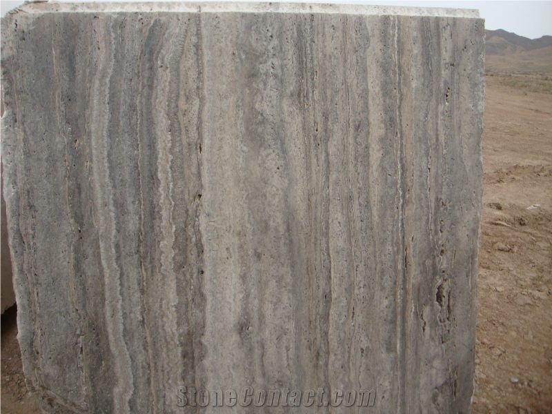 Persian Silver Travertine Block, Iran Grey Travertine