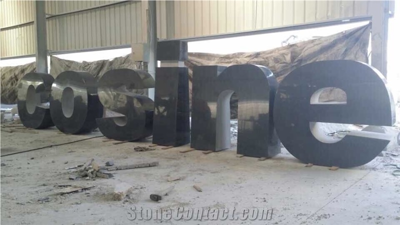 Black G654 Granite Carved English Letter Company Name Brand Logo Sculpture Status for Exterior