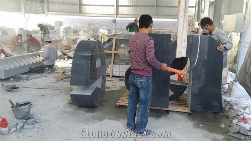 Black G654 Granite Carved English Letter Company Name Brand Logo Sculpture Status for Exterior