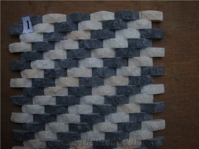 Black Granite & White Quartzite Basketweave Mosaic Pattern for Interior Wall Cladding Decoration