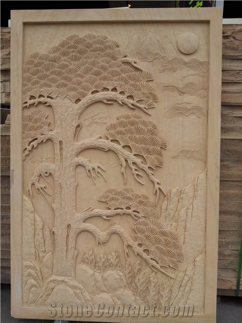 China Yellow Sandstone Tree Sculptures,Garden Sculptures,Animal Sculptures and Relief