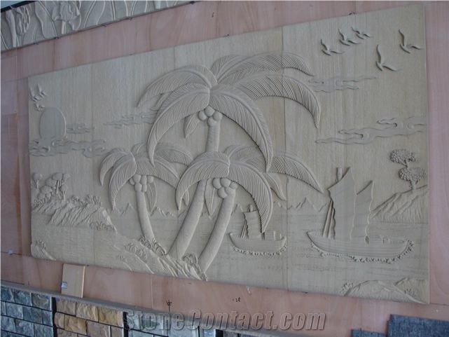 China Yellow Sandstone Tree Sculptures,Garden Sculptures,Animal Sculptures and Relief