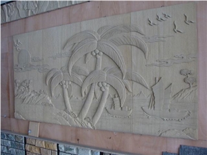 China Yellow Sandstone Tree Sculptures,Garden Sculptures,Animal Sculptures and Relief